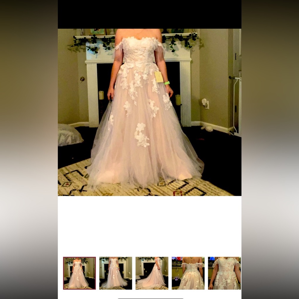 Embellished Pink Tiered Wedding Gown